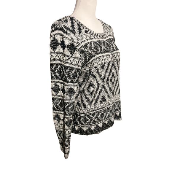 Lucky Brand XOXO Sweater L Tribal Fair Isle GrandpaCore Boho Knit Pullover - Picture 4 of 9